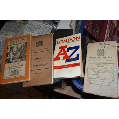 575 - TWO BOXES OF VINTAGE AND ANTIQUE MAPS, to include Ordnance Survey One-Inch, Contoured Road, Geologic... 