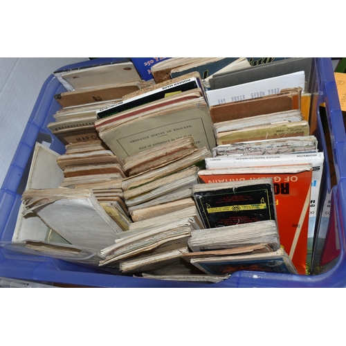 575 - TWO BOXES OF VINTAGE AND ANTIQUE MAPS, to include Ordnance Survey One-Inch, Contoured Road, Geologic... 