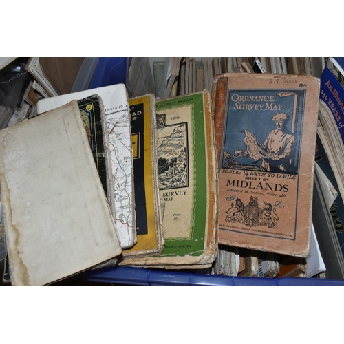 575 - TWO BOXES OF VINTAGE AND ANTIQUE MAPS, to include Ordnance Survey One-Inch, Contoured Road, Geologic... 