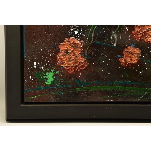 320 - CLARE SYKES (BRITISH 1972) 'ORANGE RAPTURE' a modernist study of a spray of flowers, signed bottom r... 