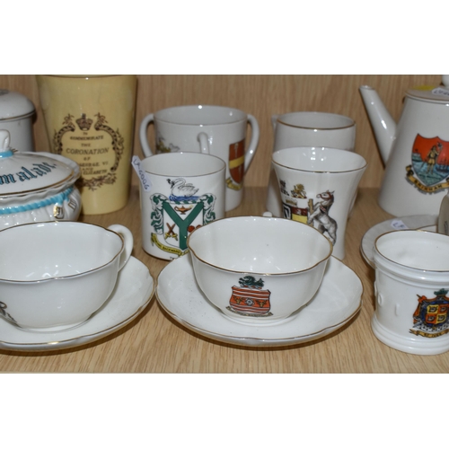 392 - A QUANTITY OF WH GOSS CRESTED WARE AND OTHER VESSELS, over sixty pieces, to include a marmalade pot ... 