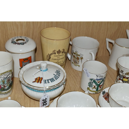 392 - A QUANTITY OF WH GOSS CRESTED WARE AND OTHER VESSELS, over sixty pieces, to include a marmalade pot ... 