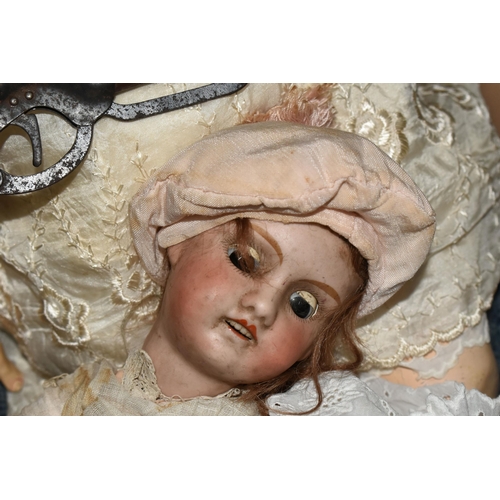 548 - ONE BOX OF VINTAGE DOLLS AND TOYS, to include a German Armand Marseilles porcelain doll, model 390 w... 