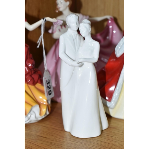 329 - SIX FIGURINES, comprising Royal Doulton Margaret HN2397, Pretty Ladies 'Belle: Petite of the Year 20... 