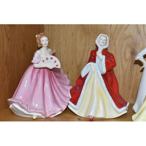 329 - SIX FIGURINES, comprising Royal Doulton Margaret HN2397, Pretty Ladies 'Belle: Petite of the Year 20... 