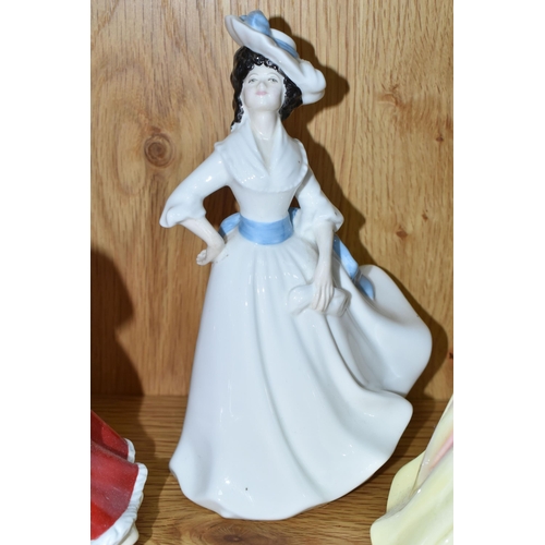 329 - SIX FIGURINES, comprising Royal Doulton Margaret HN2397, Pretty Ladies 'Belle: Petite of the Year 20... 