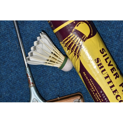 346 - A VINTAGE GRAYS OF CAMBRIDGE 'SILVER GRAY' BADMINTON RACQUET, head contained in a Sharp Bros. & Knig... 