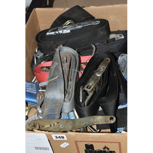 348 - A QUANTITY OF ASSORTED RATCHET STRAPS, not tested, all appear in used condition with some marking an... 