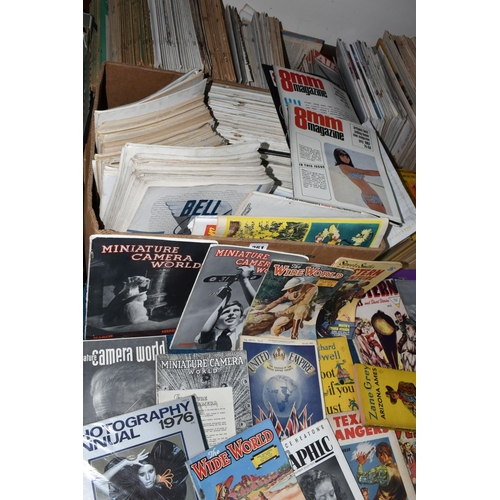 351 - FOUR BOXES OF MAGAZINES, BOOKS, AND NEWSPAPERS to include a group of fourteen paperback Hodder And S... 