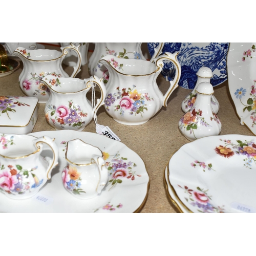 358 - A GROUP OF ROYAL CROWN DERBY 'DERBY POSIES' ORNAMENTAL WARES, comprising a pair of vases, six milk j... 