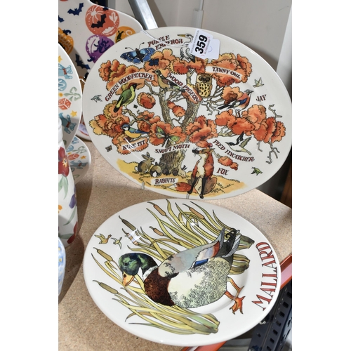 359 - A GROUP OF EMMA BRIDGEWATER PLATES AND ORNAMENTS comprising a Game Birds Mallard plate, two Forget M... 