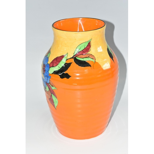 371 - A CLARICE CLIFF 'INDIAN SUMMER' PATTERN ISIS VASE, the baluster vase painted with flowers and leaves... 