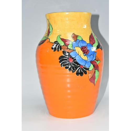 371 - A CLARICE CLIFF 'INDIAN SUMMER' PATTERN ISIS VASE, the baluster vase painted with flowers and leaves... 