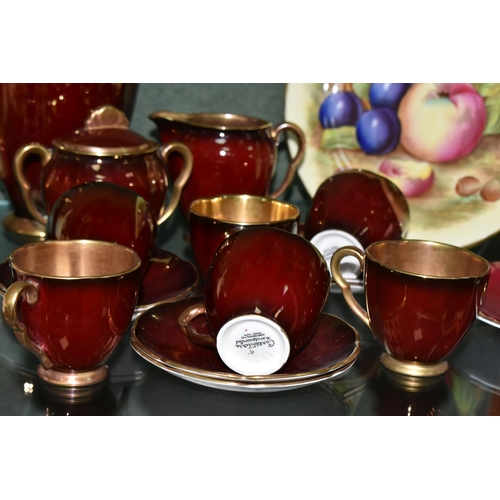 373 - A GROUP OF AYNSLEY ORCHARD GOLD AND A CARLTON WARE ROUGE ROYALE COFFEE SET, comprising an Aynsley Or... 