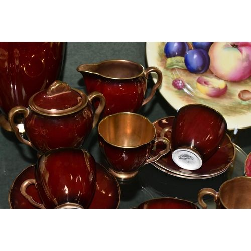 373 - A GROUP OF AYNSLEY ORCHARD GOLD AND A CARLTON WARE ROUGE ROYALE COFFEE SET, comprising an Aynsley Or... 