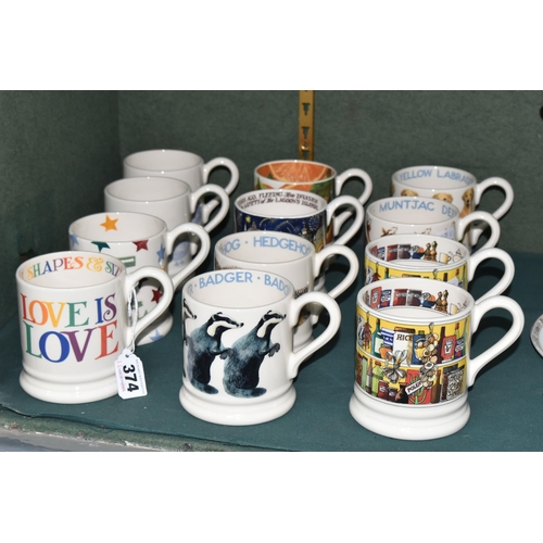 374 - TWELVE EMMA BRIDGEWATER HALF PINT MUGS, comprising 'Rainbow Toast Love is Love', 'X' mug, 'Cities of... 