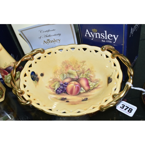 378 - FOUR BOXED PIECES OF AYNSLEY 'ORCHARD GOLD' GIFTWARE, comprising a limited edition Chantille Lace ba... 