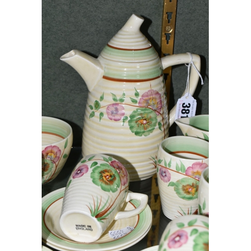 381 - A FIFTEEN PIECE CLARICE CLIFF 'COROLLA' PATTERN COFFEE SET, for Wilkinsons Ltd, in the Lynton shape,... 