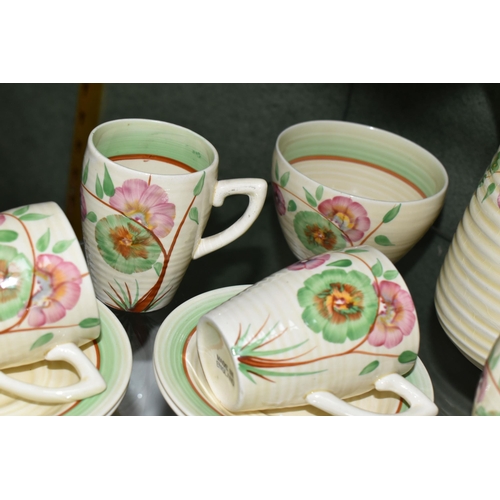 381 - A FIFTEEN PIECE CLARICE CLIFF 'COROLLA' PATTERN COFFEE SET, for Wilkinsons Ltd, in the Lynton shape,... 