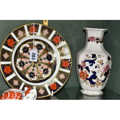 383 - A GROUP OF ROYAL CROWN DERBY AND MASONS CERAMICS, to include a Royal Crown Derby Imari 1128 tea plat... 