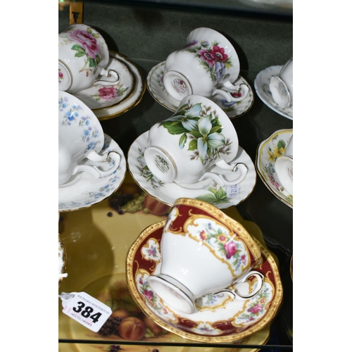 384 - A COLLECTION OF ROYAL ALBERT TEACUPS AND SAUCERS, in various patterns to include Old Country Roses, ... 