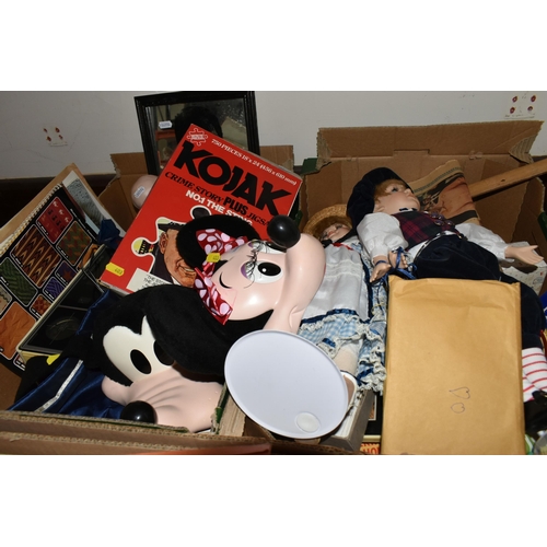 403 - TWO BOXES AND LOOSE MISCELLANEOUS ITEMS to include a boxed Passap Colour Knitted machine and legs, t... 