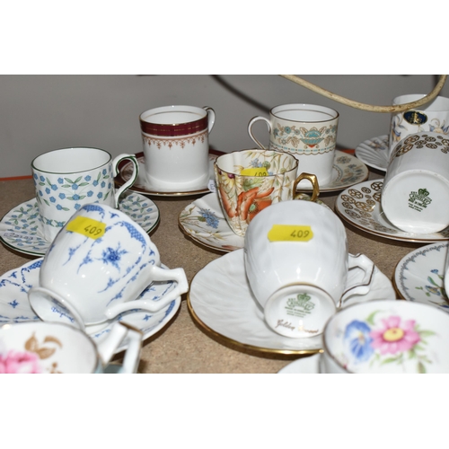 409 - A GROUP OF MOSTLY AYNSLEY COFFEE WARE to include various coffee cup and saucer sets to include Shang... 