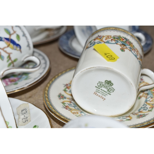 409 - A GROUP OF MOSTLY AYNSLEY COFFEE WARE to include various coffee cup and saucer sets to include Shang... 