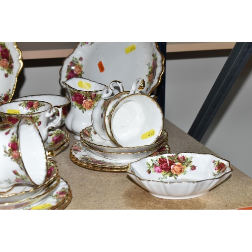 412 - A TWENTY-EIGHT PIECE ROYAL ALBERT OLD COUNTRY ROSES TEA SERVICE to include a teapot (chip to the lid... 