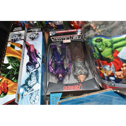 421 - A QUANTITY OF MARVEL COLLECTABLE ACTION FIGURES, to include six blister packs, an Iron Man, a Hawkey... 