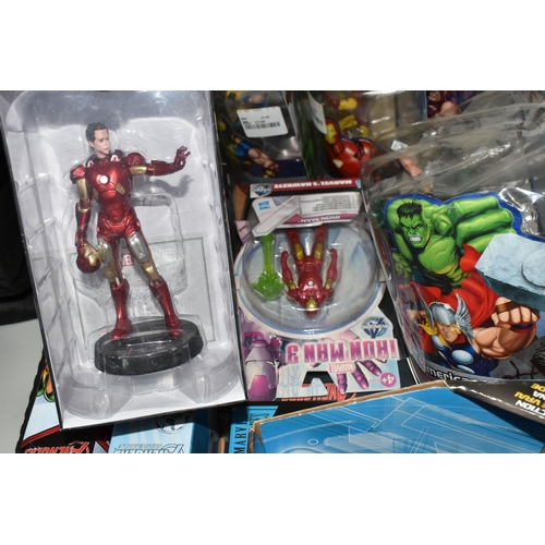 421 - A QUANTITY OF MARVEL COLLECTABLE ACTION FIGURES, to include six blister packs, an Iron Man, a Hawkey... 