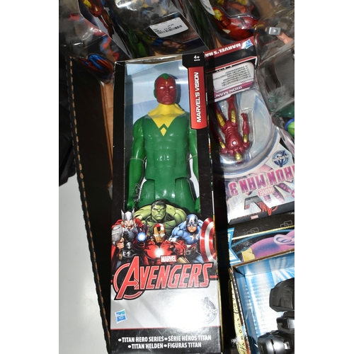 421 - A QUANTITY OF MARVEL COLLECTABLE ACTION FIGURES, to include six blister packs, an Iron Man, a Hawkey... 