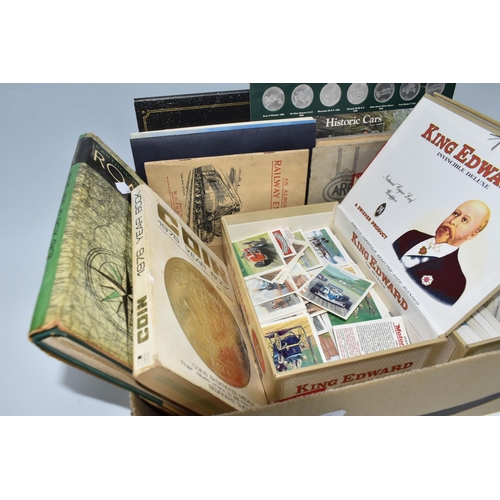 423 - One Box of Ephemera containing two cigar boxes 'trade' cards, three 1d albums of cigarette cards, a ... 