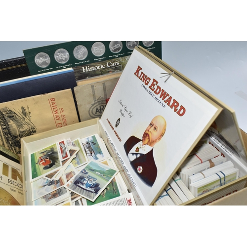 423 - One Box of Ephemera containing two cigar boxes 'trade' cards, three 1d albums of cigarette cards, a ... 