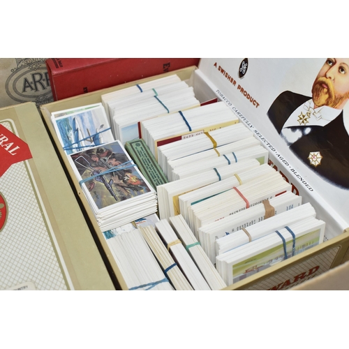 423 - One Box of Ephemera containing two cigar boxes 'trade' cards, three 1d albums of cigarette cards, a ... 