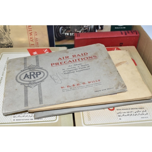 423 - One Box of Ephemera containing two cigar boxes 'trade' cards, three 1d albums of cigarette cards, a ... 