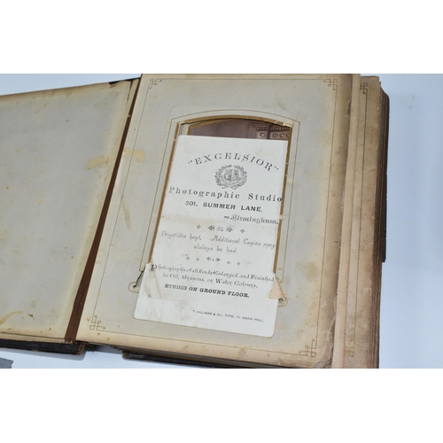 424 - Two Victorian/Edwardian Photograph Albums, both require restoration with a collection of portrait ph... 