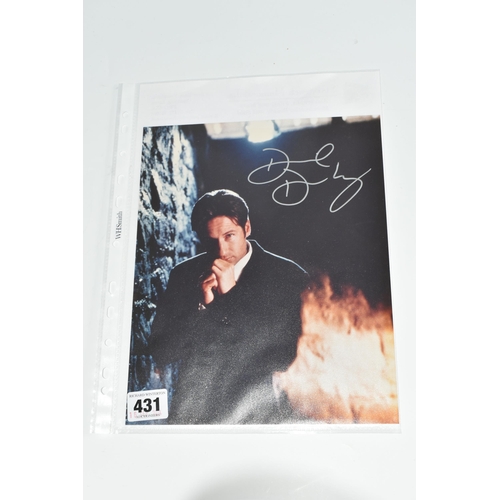 431 - A SIGNED 10 X 8 PROMOTION PORTRAIT OF DAVID DUCHOVNY IN X-FILES, portrait orientation, signed in sil... 