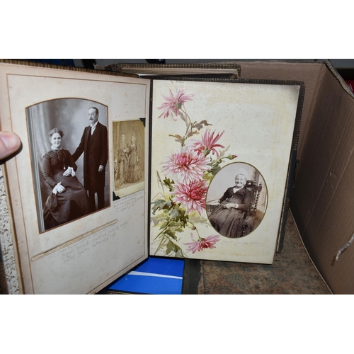 454 - ONE BOX OF EPHEMERA containing an electric collection of Scrapbooks, Photograph Albums, a Postcard A... 