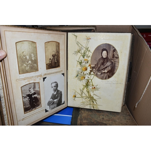 454 - ONE BOX OF EPHEMERA containing an electric collection of Scrapbooks, Photograph Albums, a Postcard A... 