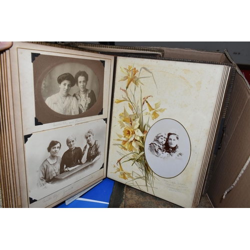 454 - ONE BOX OF EPHEMERA containing an electric collection of Scrapbooks, Photograph Albums, a Postcard A... 