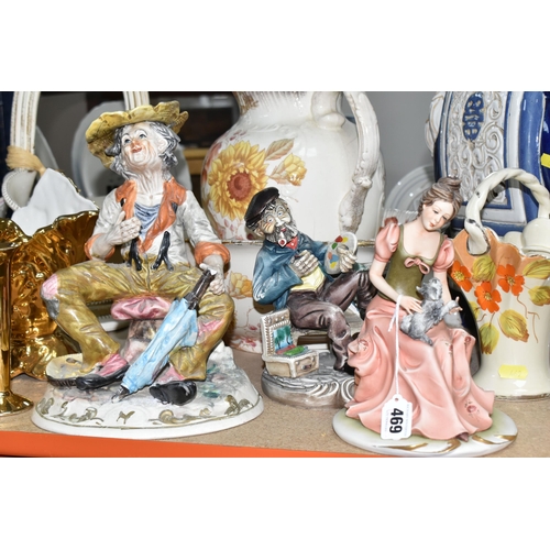 469 - A QUANTITY OF LARGE CERAMICS AND DECORATIVE ITEMS, to include a 'Shy Girl' plaster figure, golden br... 