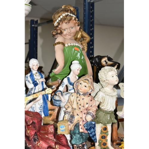 469 - A QUANTITY OF LARGE CERAMICS AND DECORATIVE ITEMS, to include a 'Shy Girl' plaster figure, golden br... 