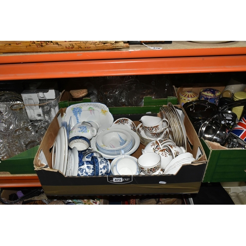 473 - FOUR BOXES OF CERAMICS, GLASS AND METAL WARES, to include a twenty four piece Royal Grafton hand pai... 