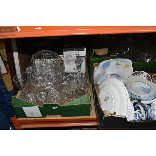 473 - FOUR BOXES OF CERAMICS, GLASS AND METAL WARES, to include a twenty four piece Royal Grafton hand pai... 