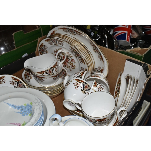 473 - FOUR BOXES OF CERAMICS, GLASS AND METAL WARES, to include a twenty four piece Royal Grafton hand pai... 