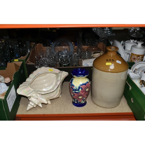 482 - FIVE BOXES AND LOOSE CERAMICS AND GLASS WARE, to include an Old Tupton Ware vase decorated with pink... 