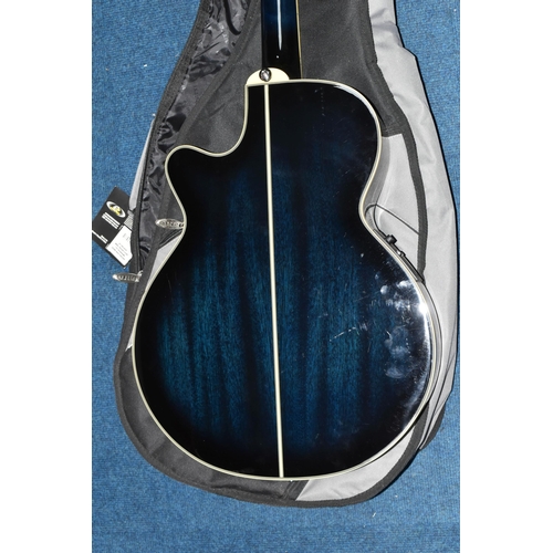 486 - AN IBANEZ ELECTRO-ACOUSTIC GUITAR with a dark blue body with original label to the interior listed m... 