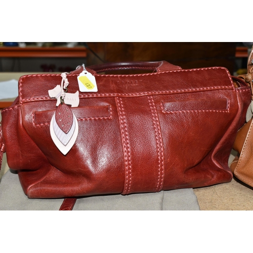 489 - TWO LEATHER RADLEY HANDBAGS, comprising a rust coloured shoulder bag with removable shoulder strap a... 