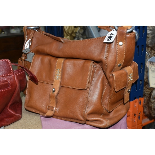 489 - TWO LEATHER RADLEY HANDBAGS, comprising a rust coloured shoulder bag with removable shoulder strap a... 